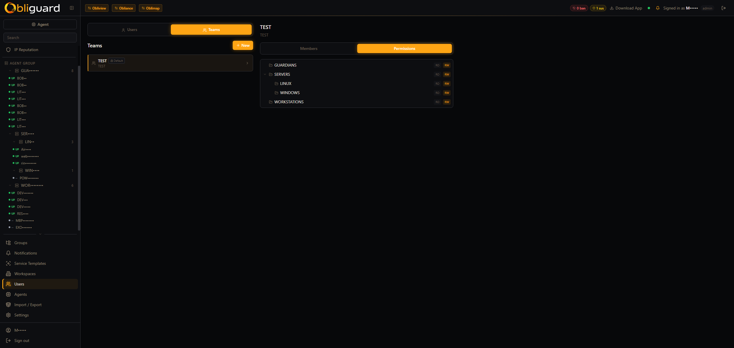 Teams with RBAC permissions by category